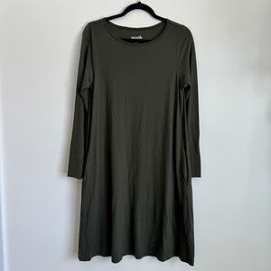 Wool& Rowena Merino Wool Long Sleeve Swing Dress - Green | Size S Long